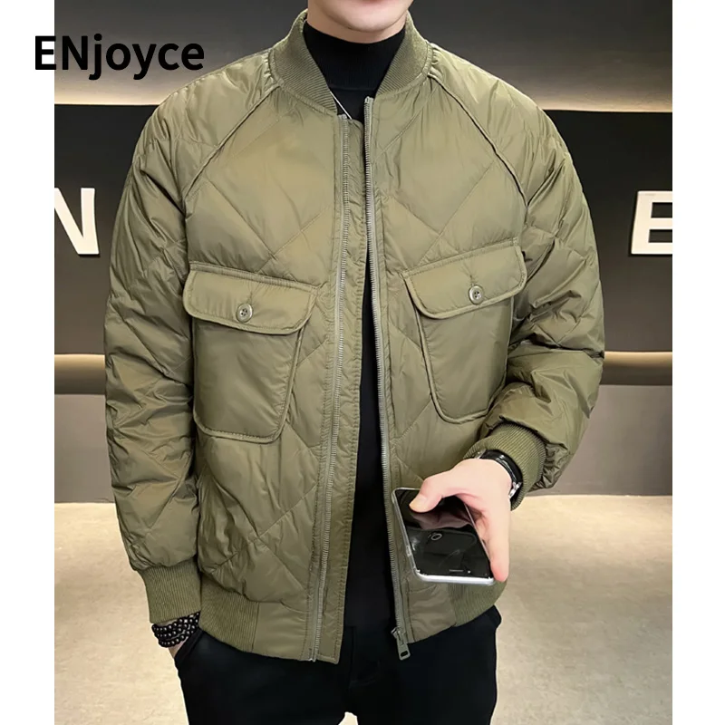 

Мужская повседневная куртка на утином пуху, темно-зеленая утепленная куртка в винтажном стиле, теплая бейсбольная куртка, зима 2019