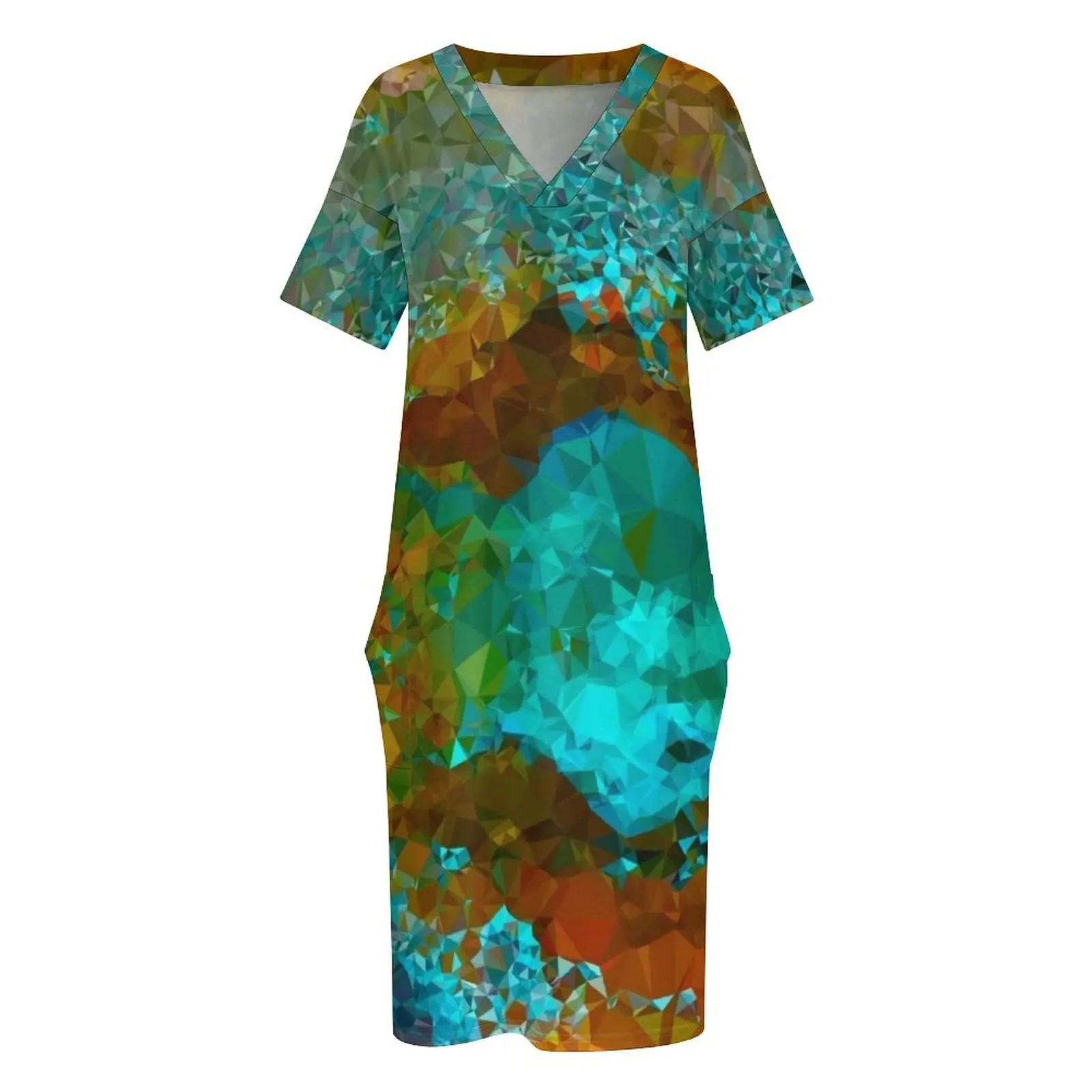 Медь Verdigris Low Poly Geometric Triangle Art Свободное платье с карманами Вечерние платья одежда