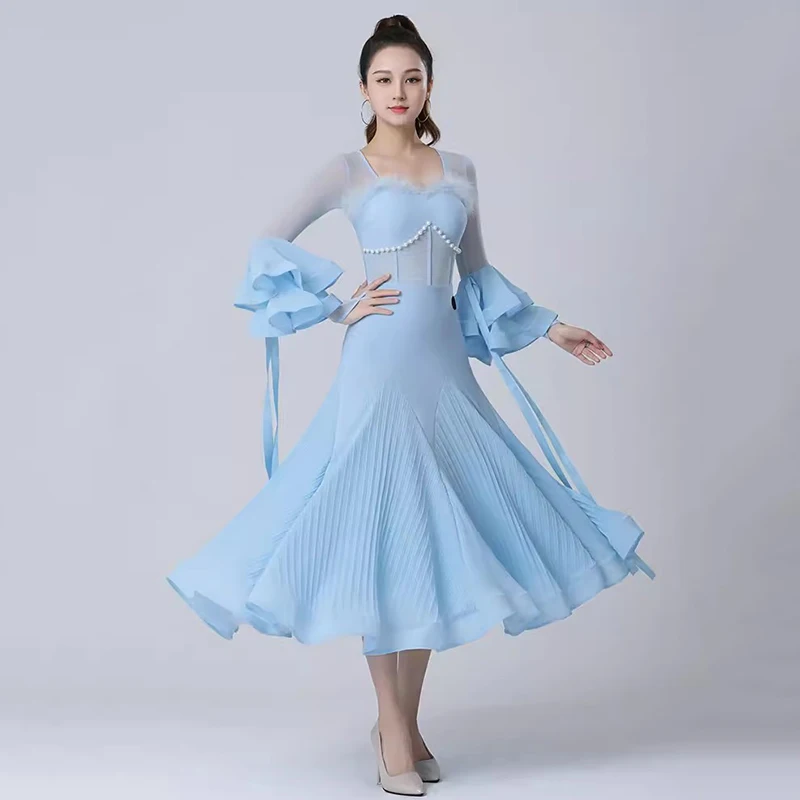 Новинка 2024 черные женские платья для бальных танцев одежда конкурсов вальса