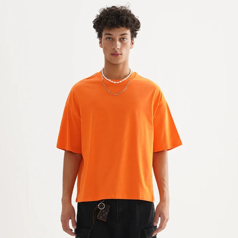 Мужская хлопковая футболка Boxy Fit 240GSM с заниженными плечами уличная рубашка