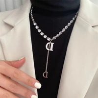 aesthetic zircon letter d pendant necklace for women 2022 jewelry korean fashion long sweater chain versatile new accessories
