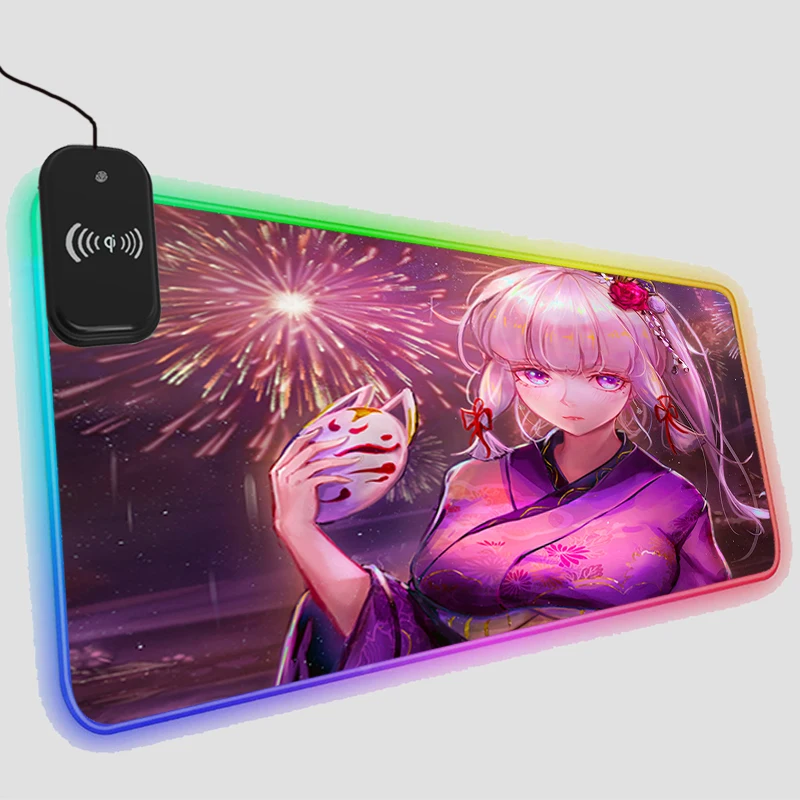 

Беспроводной игровой коврик для мыши Genshin со светодиодной подсветкой и зарядкой для телефона, аксессуары для ПК, крутой Настольный коврик д...