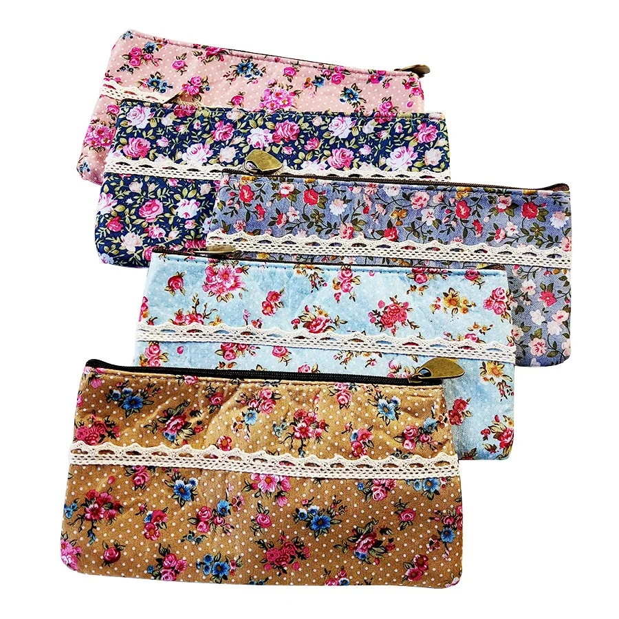 

20 шт./партия, холщовые пеналы на молнии с цветочным рисунком