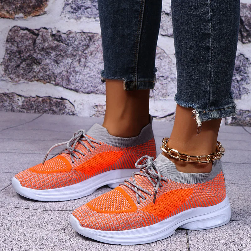 

2022 Women Platform Orange Sneakers Wedge Sports Shoes Spring Summer Ladies Mesh Breathable Vulcanized Shoes Flats Plus Size 44
