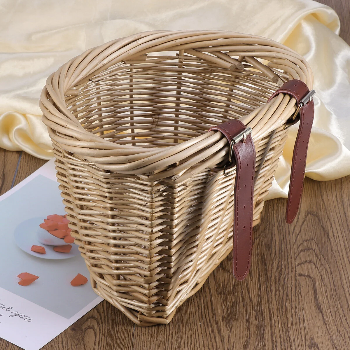 

Detachable Front Handlebar Basket Handmade Natural Rattan Bike Kid Storage Basket
