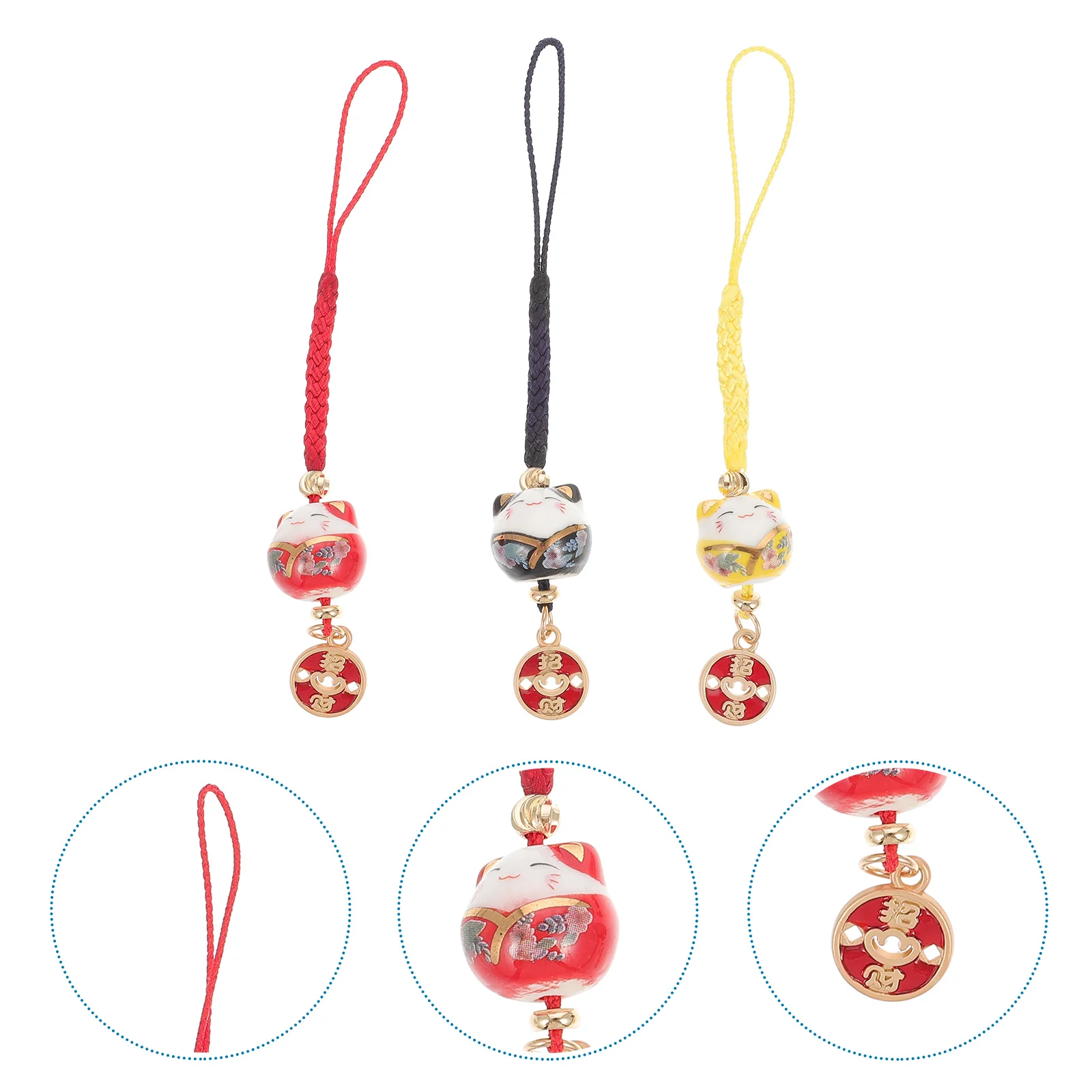 

3pcs Fortune Cat Charm Keyring Decor Pendant Ceramic Pendant for Phone Case