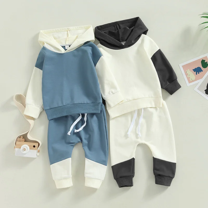

Toddler Boys Tracksuit Casual Autumn Spring 2Pcs Newborn Baby Contrast Color Long Sleeve Hoodies Tops Elastic Pants Suit 0-3 Y