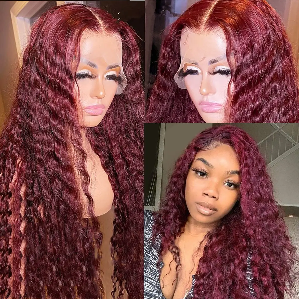13x4x1 T Part Lace Wigs Cheaper Natural Wig Closure Human Hair Brazilian Frontal 99J Burgundy Isee Short Body Wave Curly Fron