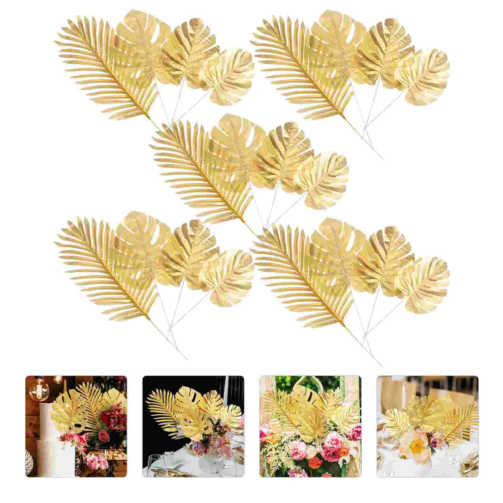 

Leaves Palm Leaf Artificial Fake Tropical Monstera Faux Party Gold Golden Wedding Decorations Jungle Supplies Stem Picks Pick