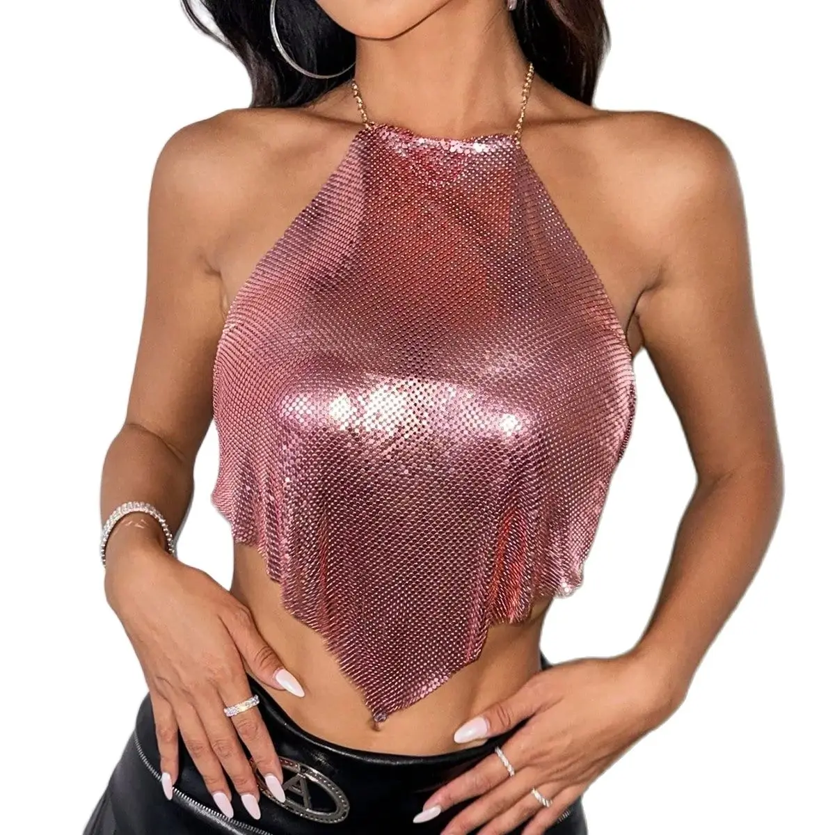 Верх с металлическими блестками жилет укороченные топы женская уличная одежда