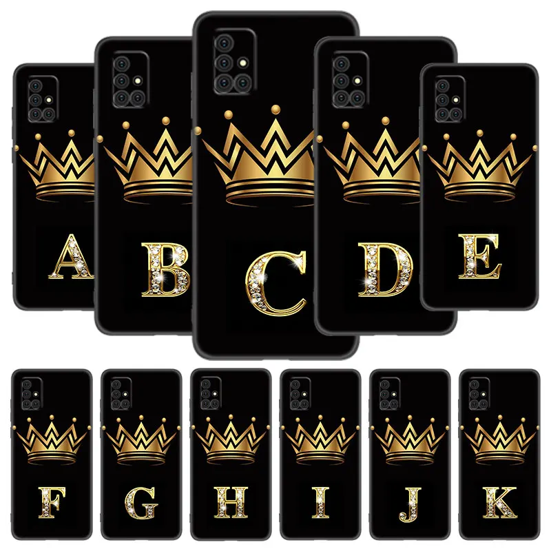 Golden Crown Letters Case For Samsung Galaxy A01 A03 Core A02 A10 A20 S A20E A30 A40 A41 A5 2017 A6 A8 Plus A7 A9 2018 Cover