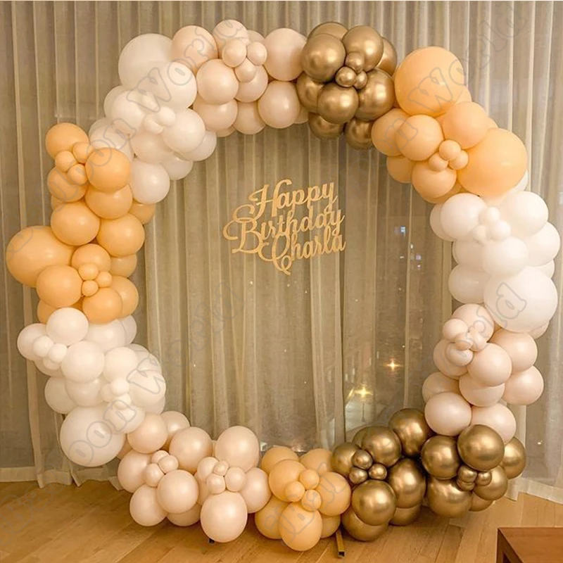 

Cream Peach White Gold Latex Ballon Arch Wedding Happy Birthday Party Natural White Balloon Garland Event Baby Shower Decoration