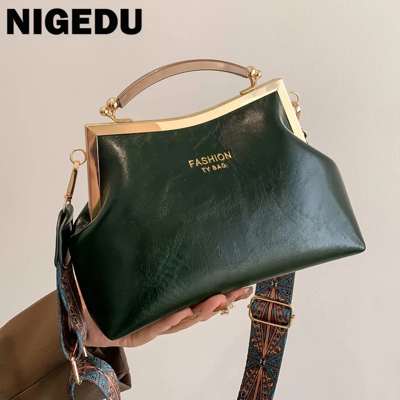 

Винтажная Женская сумочка NIGEDU, сумки-мессенджеры из искусственной кожи с застежкой, сумки с широкими ремешками, женская сумка через плечо, м...