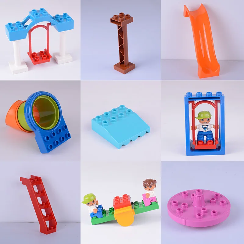 

Big Building Blocks Carousel Playground Swing Music Box Pipeline Gear windmill Parts City Bricks Assemble Interactive Gift Toys