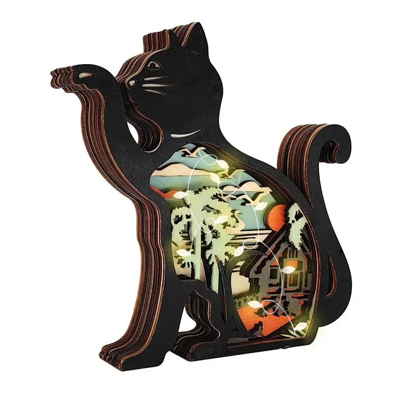 

Кошачья лампа, деревянная кабина с отверстиями, котенок, Декор, деревянный многослойный котенок, настольный декор, накидки, украшение, вырез...