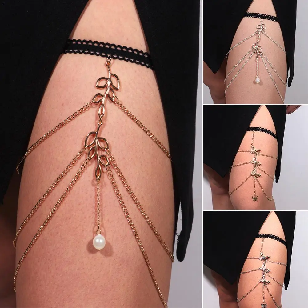 

Fashion Female Insect Butterfly Leg Chain For Women Body Jewelry Beach Style Ladies Silver Color Metal Multilayer Thigh Chain