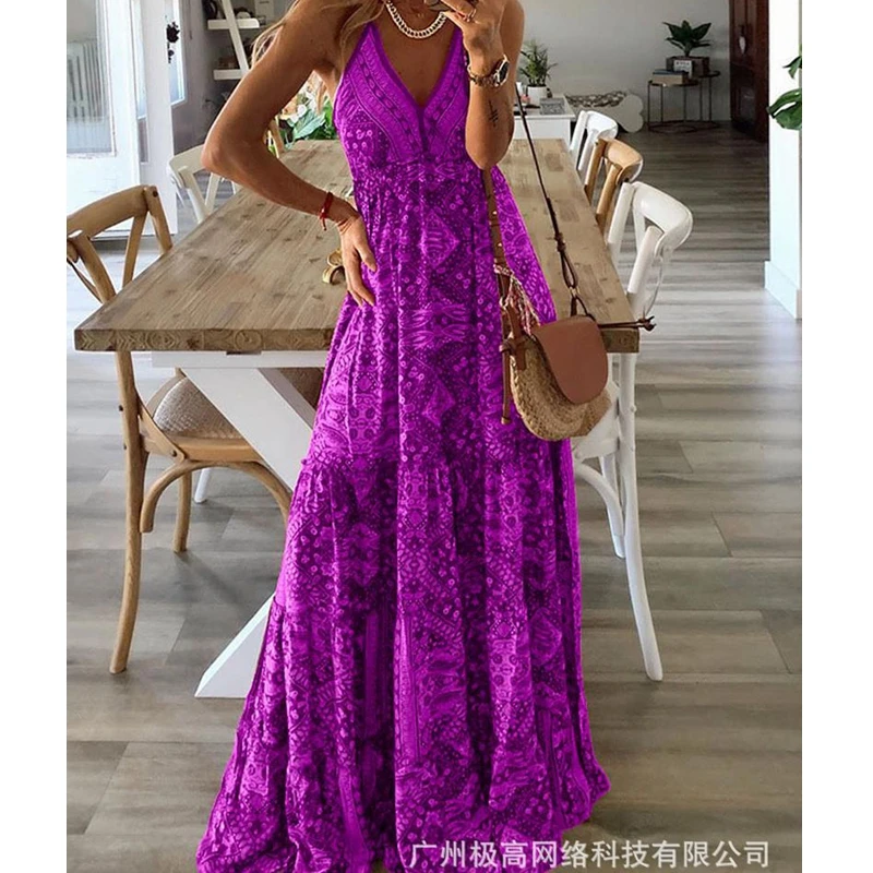 

Женское платье-макси без рукавов, Длинное свободное платье в пол с принтом племени и V-образным вырезом, весна-лето