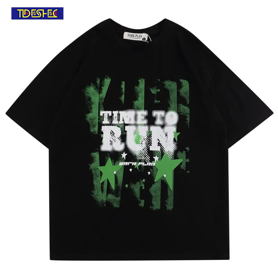 

Футболка мужская оверсайз в стиле Харадзюку, хлопковая Повседневная рубашка с буквенным принтом звезд, винтажная уличная одежда в стиле хип-хоп, лето 2023