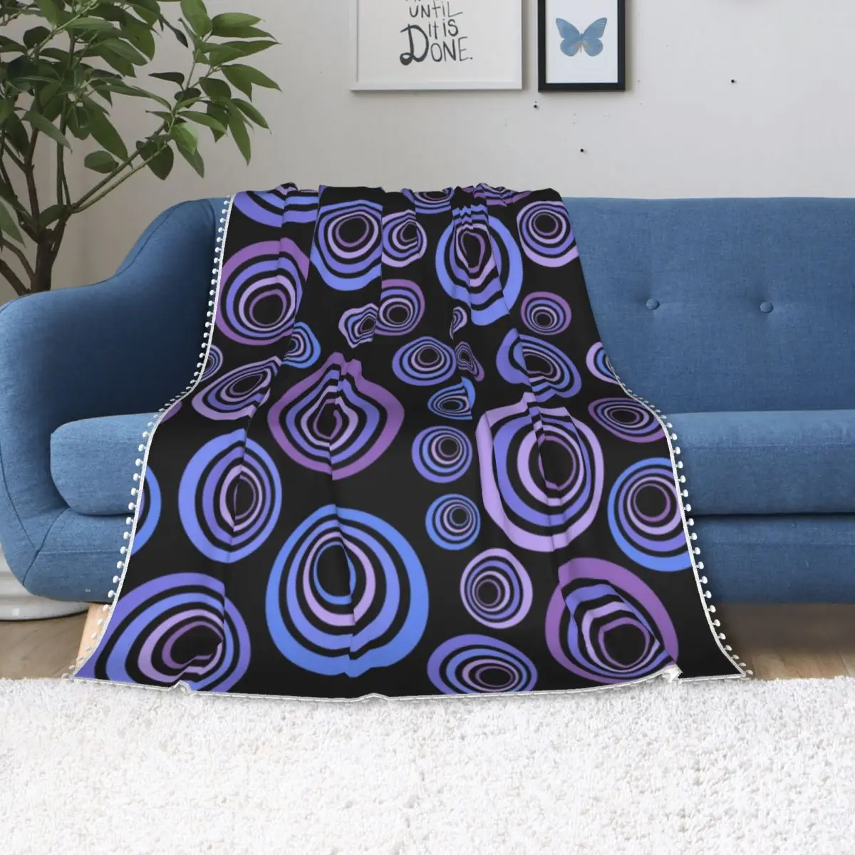 Retro Circles Print Blanket Ultraviolet Pattern Soft Cheap Bedspread Fuzzy Fleece For Photo Shoot Blanket