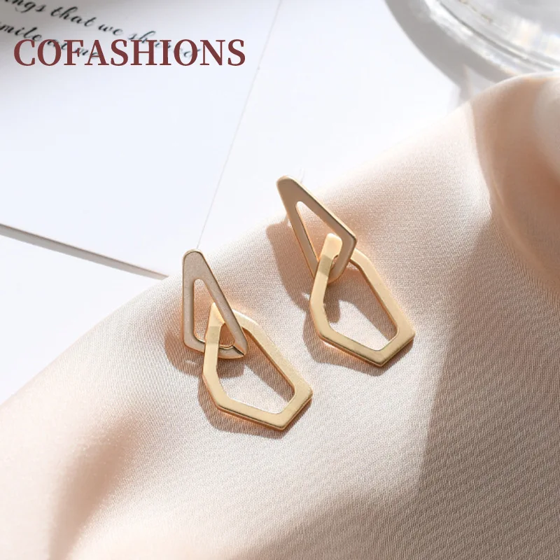 

2022 Hot France Fashion Stud Earrings for Women Minimalist Vintage Gold Drop Earring Simple Geometric Rectangle Jewelry Gifts