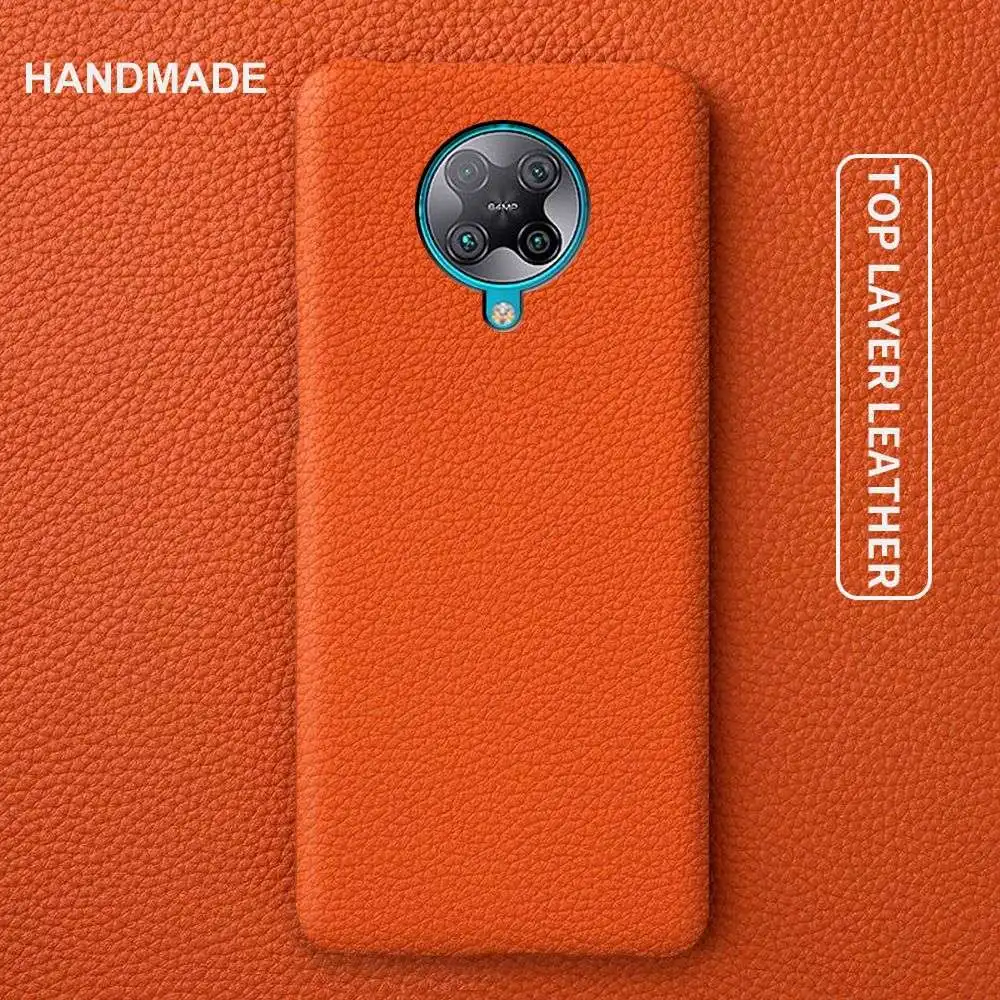 

Solid Color Phone Case For Xiaomi POCO F2 Pro Cover Premium Litchi Grain Genuine Leather Cases POCO X5 Pro Etui Shockproof Capa