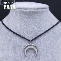 goth dainty crescent moon crystal clavicle chain necklaces stainless steel women witch black color choker necklace jewelry nk31s