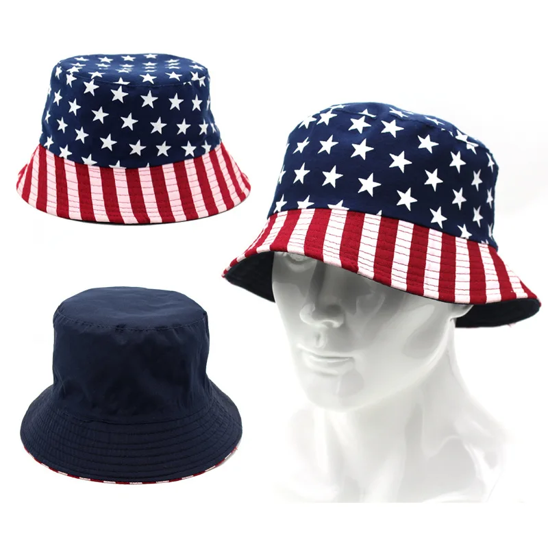 

New USA Stars Flag Bucket Hat 100% Cotton Women Summer Sun Protection Panama Caps Hiphop Boys Man Fishing Caps Fisherman Bob Hat