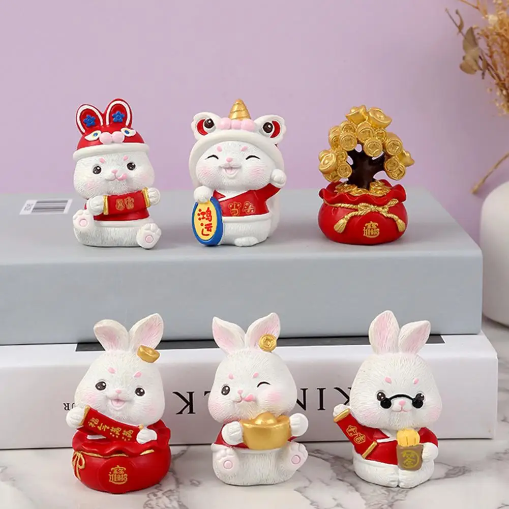 

Rabbit Ornament Cartoon Decorative Synthetic Resin Miniature Lucky Bunny Statue New Yea Decoration for Living Room