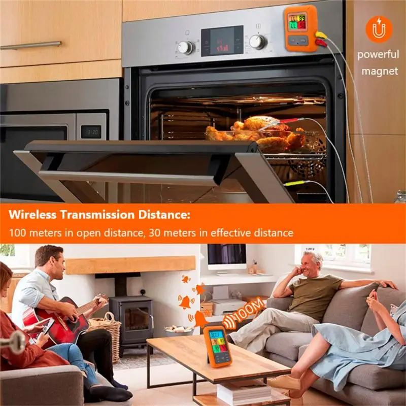 

Long Range Colorful Thermometer Orange Liquid Silicone Food Grade Drop Resistance Safe Secure Kitchen Tools Meat Thermometers