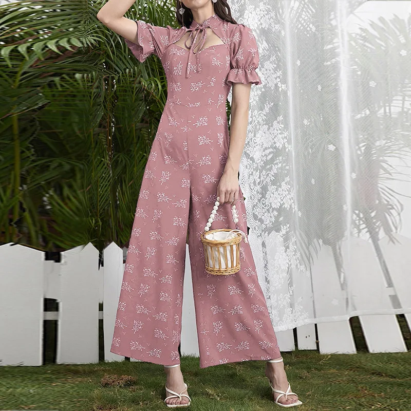 

Модный летний комбинезон с принтом, Женский праздничный Повседневный сексуальный комбинезон с регулируемой завязкой на талии, Женский Обл...