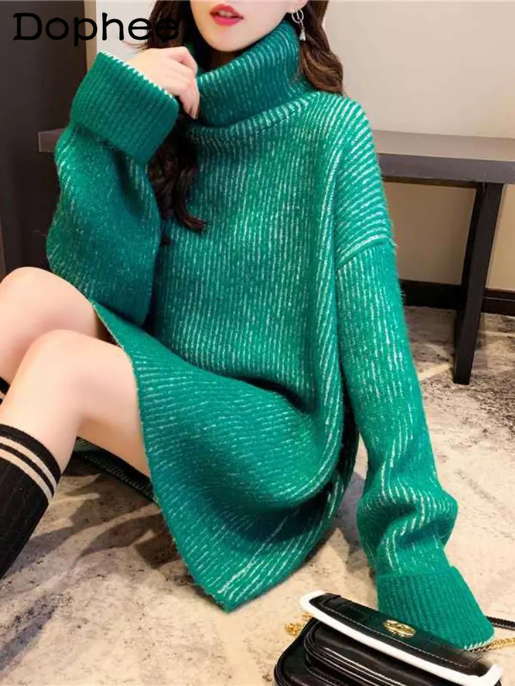 

Oversized Turtleneck Sweater Women's Ins Trendy Idle Style Loose Outer Wear Knitwear Autumn and Winter Pullover Thickened Jumper