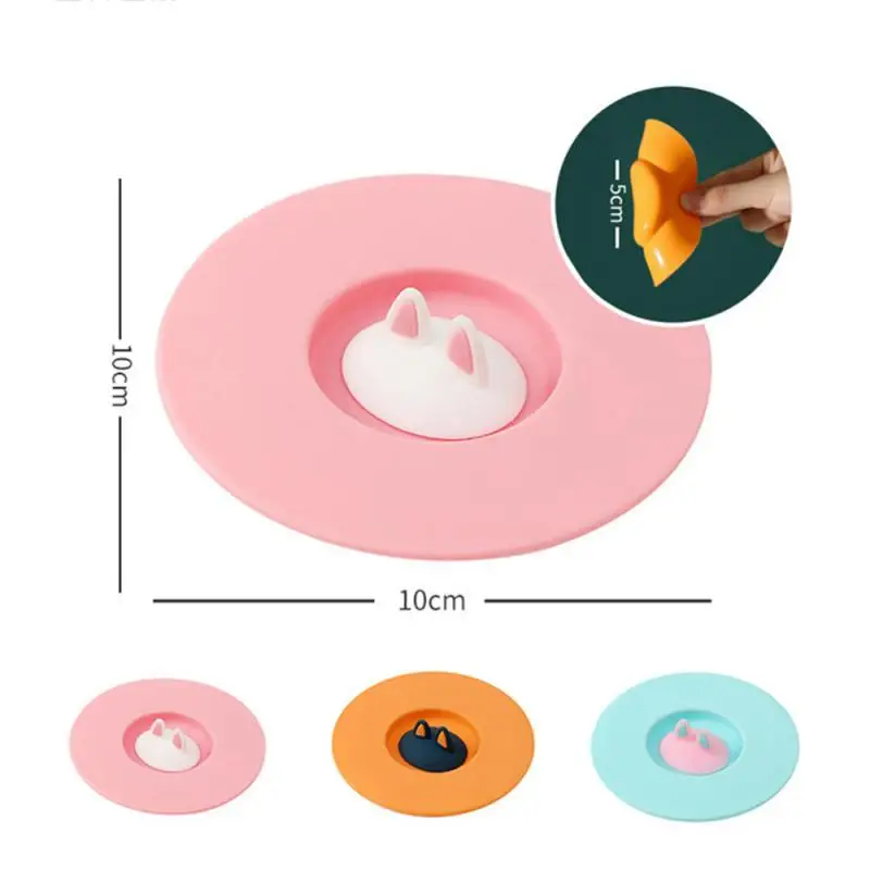 

Silicone Sealed Cup Lid Leakproof Drinkware Parts Cute Reusable Tea Coffee Lids Home Supplies Colorful Cat Ear Suction Cup Cover