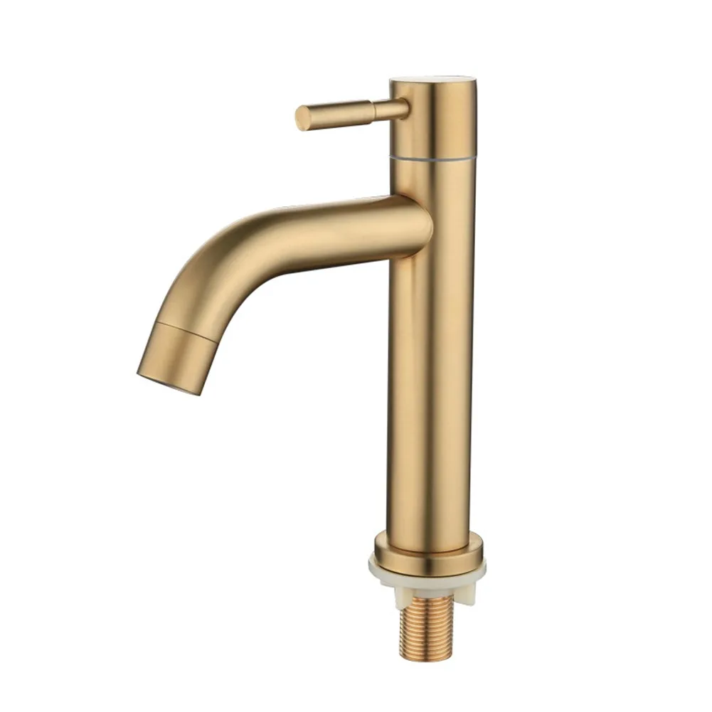 

1pcs Cold Water Faucet Kitchen Sink Basin Single Rod SUS304 Brushed Gold Stainless Steel Basin Faucet Cold For Bathroom Faucet