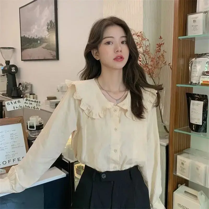 

Blouses Long Sleeve White Tops Women Shirts Blusas Mujer De Moda 2023 Doll Collar Shirt Streetwear Q543