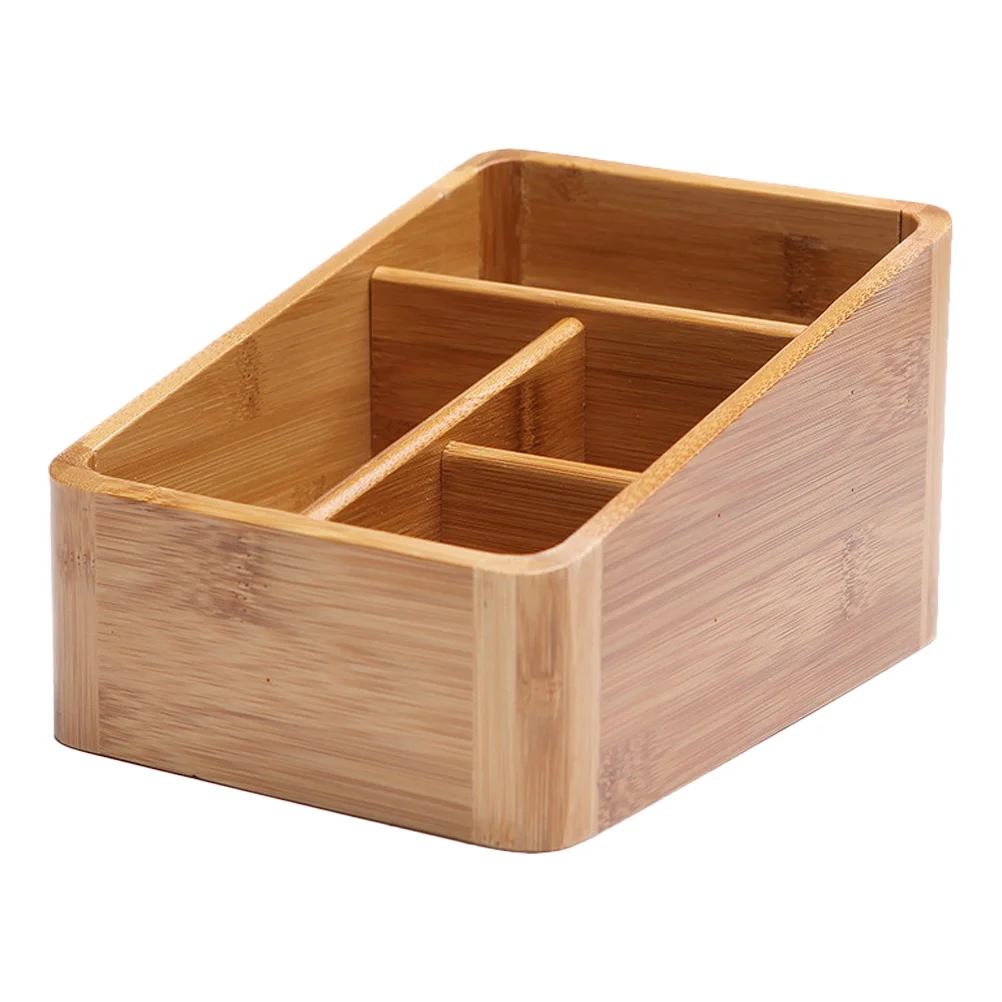 

1 Pc Creative Bamboo Desktop Storage Box Cosmetic Remote-control Unit Sundries Storage Case