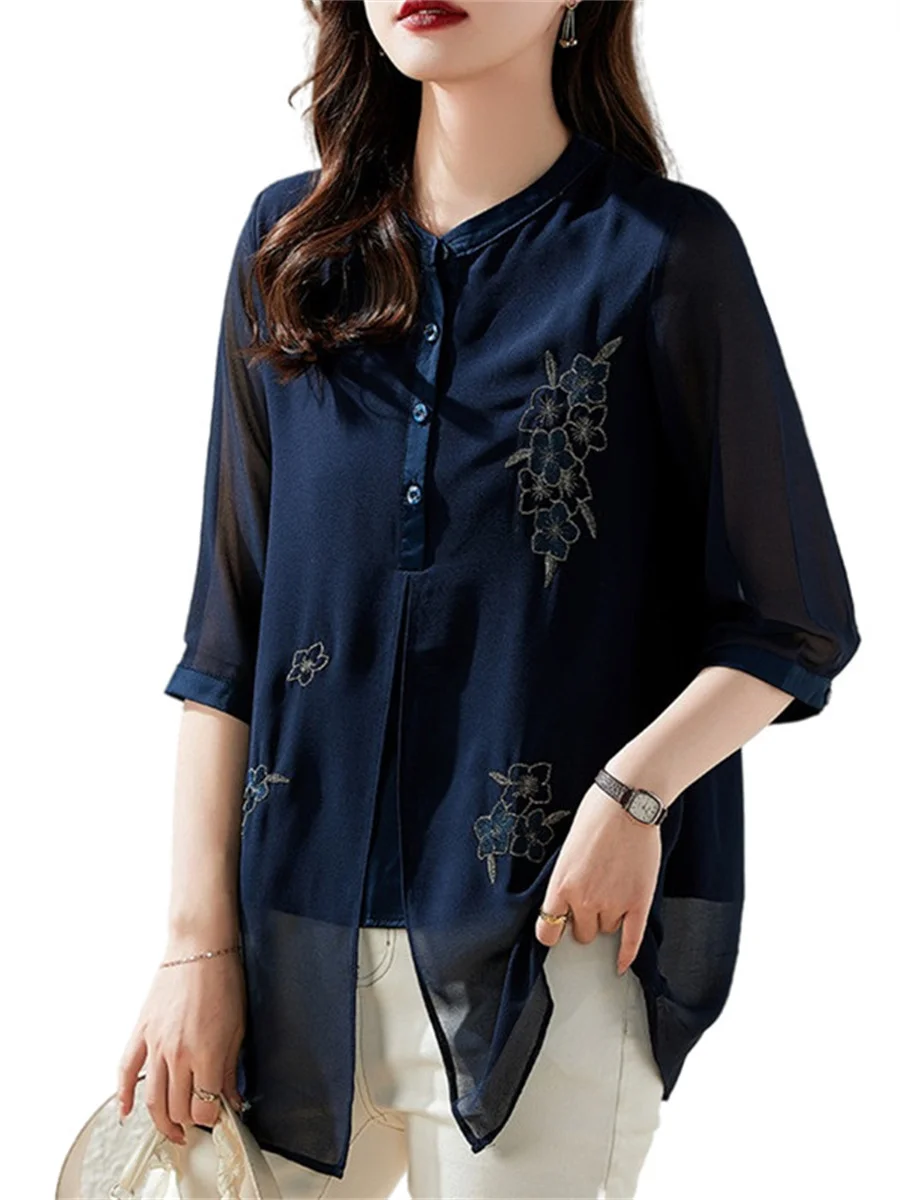

5XL Loose Women Spring Autumn Blouses Shirts Lady Fashion Casual AlfSleeve O-Neck Collar Embroidery Blusas Tops CT0360