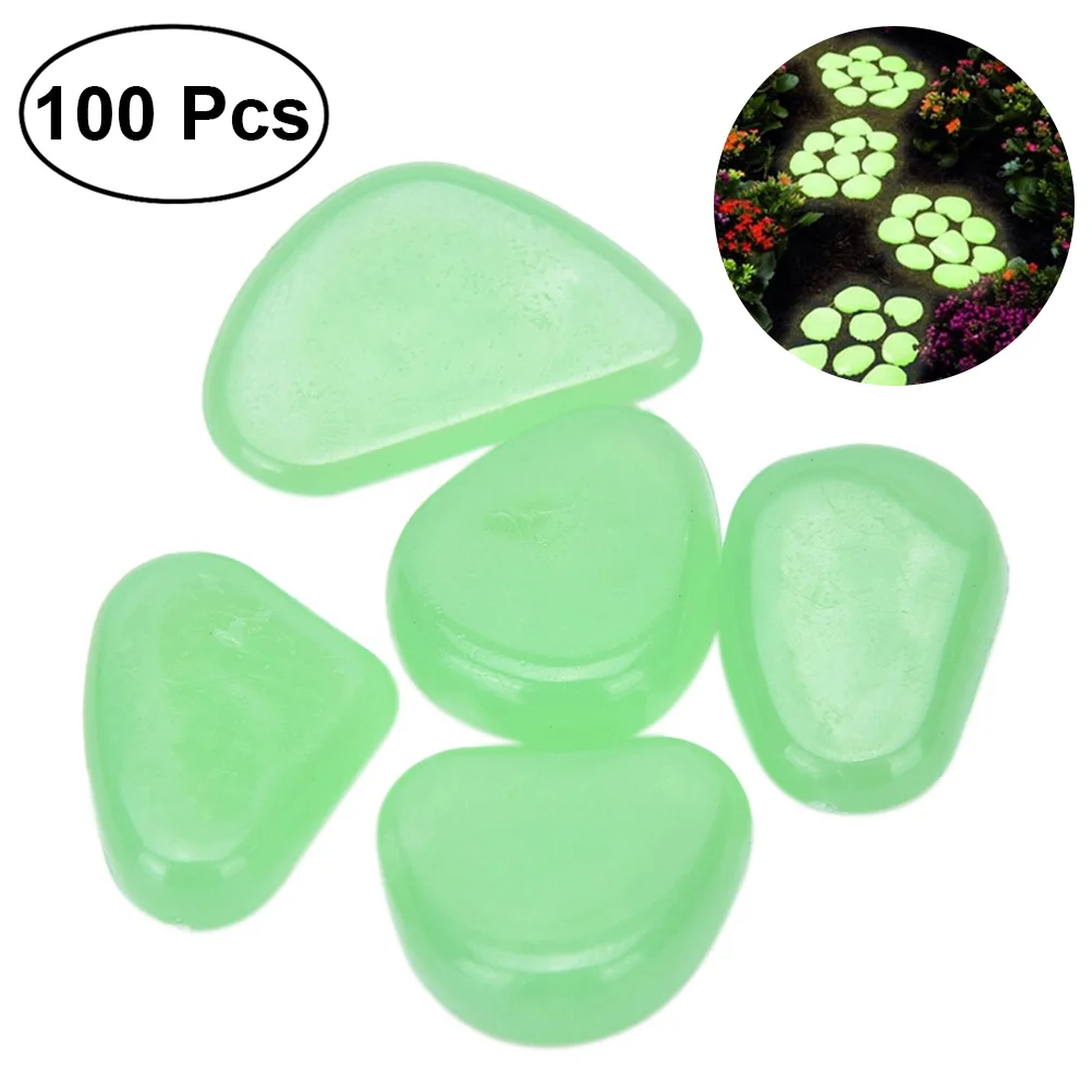

100pcs Luminous Cobblestones Pebbles Stones Glow in the Dark for Aquarium Fish Tank Gravel Decorations For Garden Yard (Green)