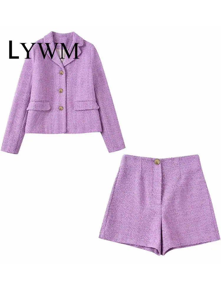 

Женские костюмы из двух предметов LYWM, однотонный однобортный Блейзер И ВИНТАЖНЫЕ шорты на молнии спереди, женские офисные костюмы