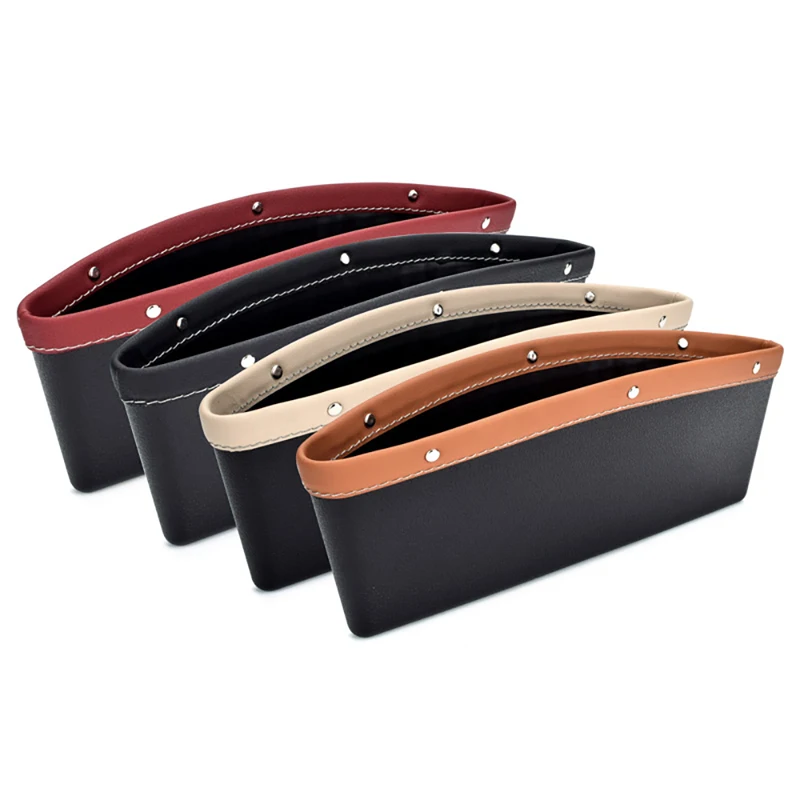 

Car Seat Gap Storage Box Pu Leather Quilted Storage Box Crevice Trash Can Car Interior Storage and Finishing Supplies