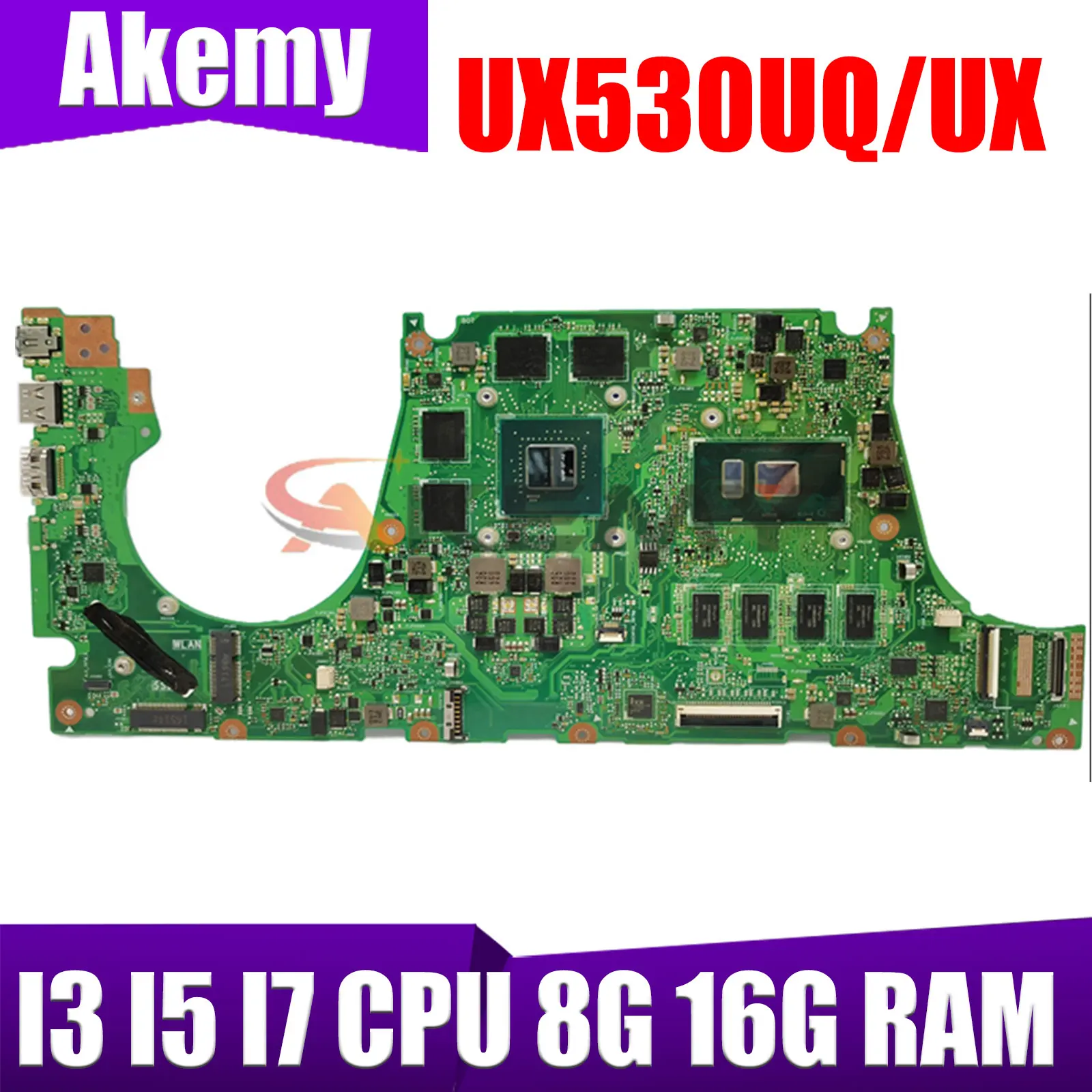 UX530UQ_UX Laptop Motherboard For Asus UX530U UX530UQ UX530UN UX530UR UX530UX Mainboard I3 I5 I7 CPU GT940M GTX950M 8G 16G RAM