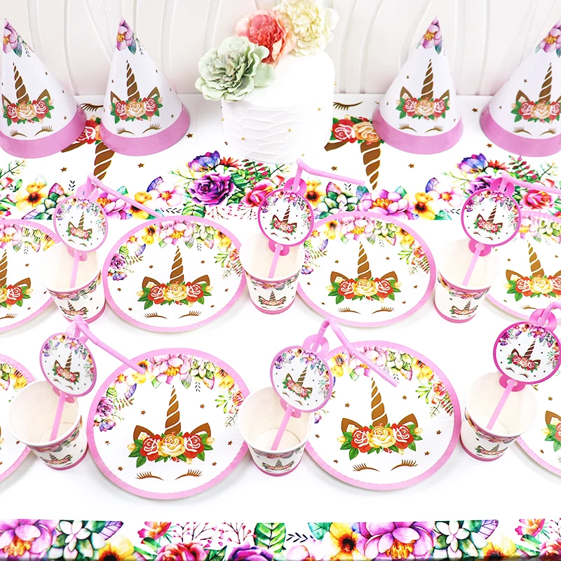 Единорог украшения для вечеринки дня рождения набор одноразовой посуды Бумага