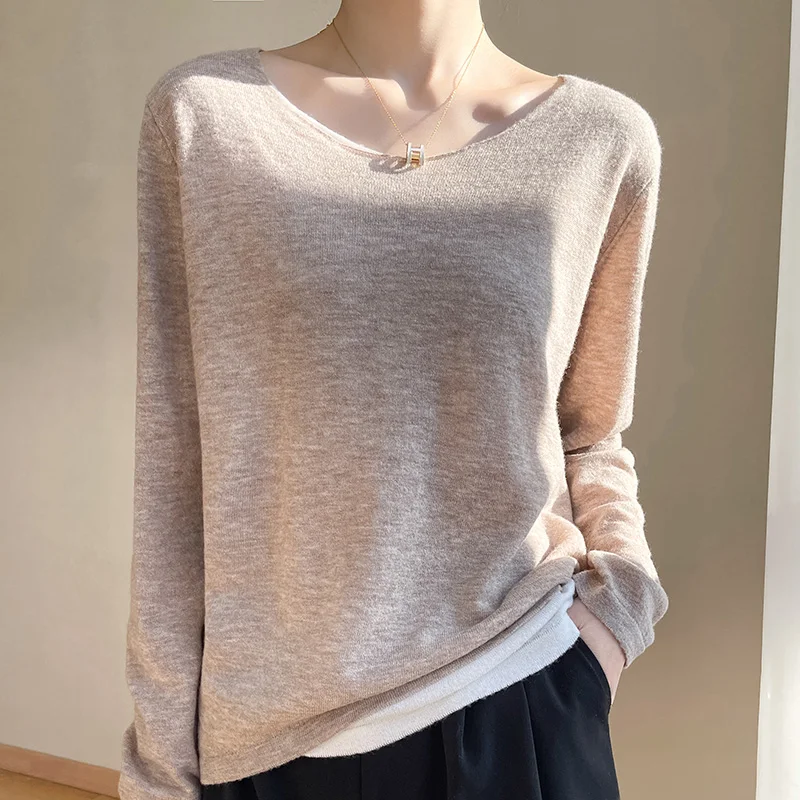 Тонкий кашемировый свитер лакированная Базовая рубашка Женский пуловер с