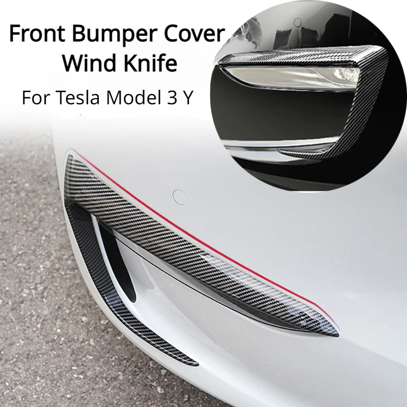 

Front Bumper Cover Wind Knife for Tesla Model 3 Y ABS Glossy Black Fog Lamp Trim Carbon Look Blade Trim Light Eyebrow 2017-2023