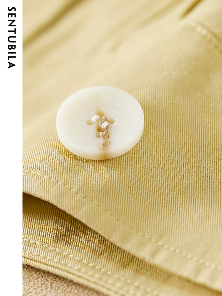 Sentubila 100% Cotton Casual Shorts for Women Fashion 2023 Straight Wide Leg High Waist Summer Pleated Short Pants with Pockets