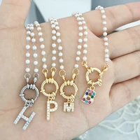 qmhje initial charm a z letters pearl necklace women choker gold silver color stainless steel chain 40cm big small alphabet diy