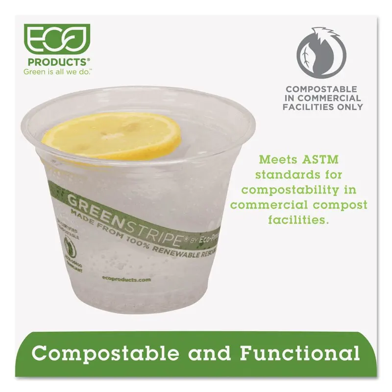 

Renewable and Compostable 9 oz. Greenstripe Cold Cups - 20 Packs/Carton, 50/Pack