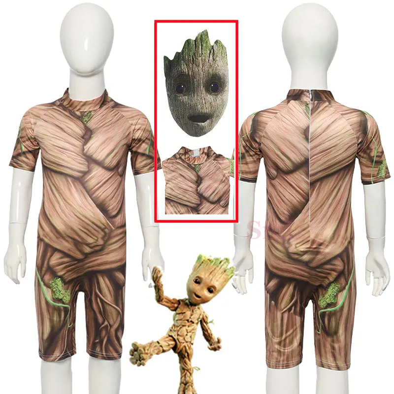 

Tree Man Groot Cosplay Adult Child Jumpsuit Costume Kid Halloween Costume Bodysuit Mask Props