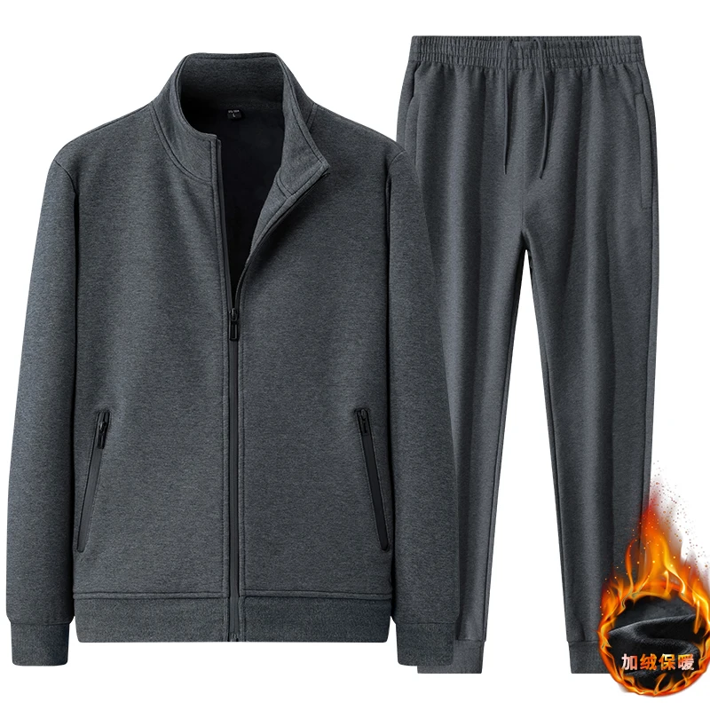 Mens Warm Sets Winter Fleece Tracksuit Fashion Jacket+Pants Set Men Casual Thick Sportswear Sport  Running Fitness Clothes