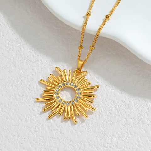 DIEYURO Нержавеющая сталь 316L Золотая нерегулярная полая инкрустация солнцем круглый циркон кулон ожерелье женский тренд свитер цепочка ювелирные изделия