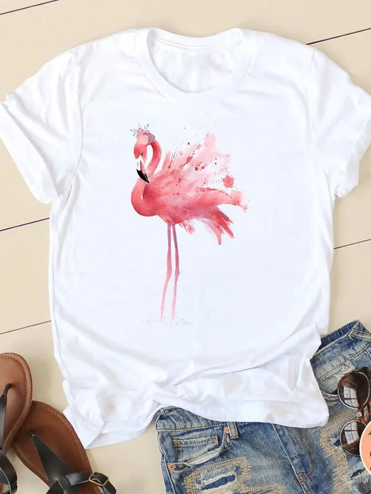 

Watercolor Flamingo 90s Graphic Tee T-shirts Short Sleeve Ladies Casual Clothing Summer Women Fashion Female T Shirt Clothes